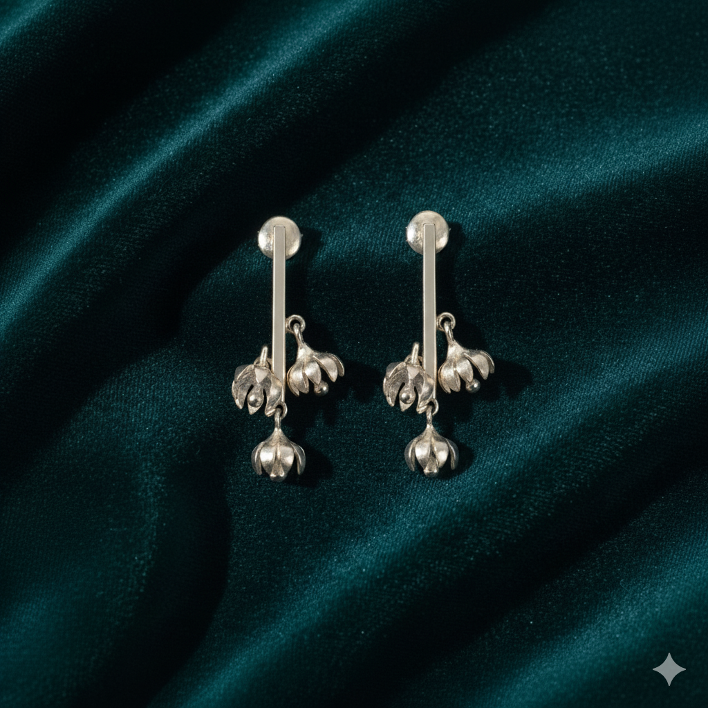 Sterling Silver Floral Drop Earrings for Women and Girls