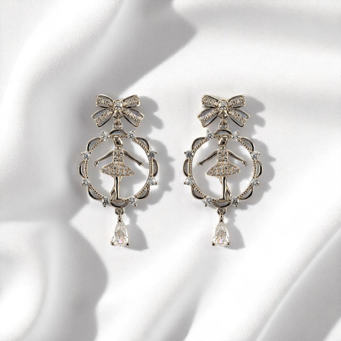 Sterling Silver Zircon Studded Dancing Doll Earrings for Women and Girls