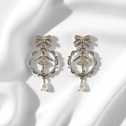 Sterling Silver Zircon Studded Dancing Doll Earrings for Women and Girls