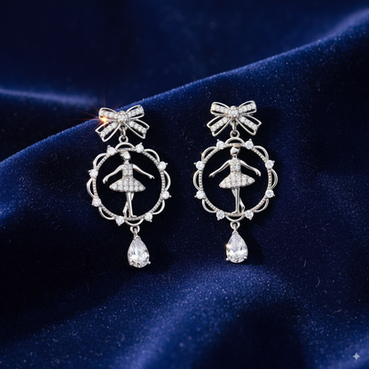 Sterling Silver Zircon Studded Dancing Doll Earrings for Women and Girls
