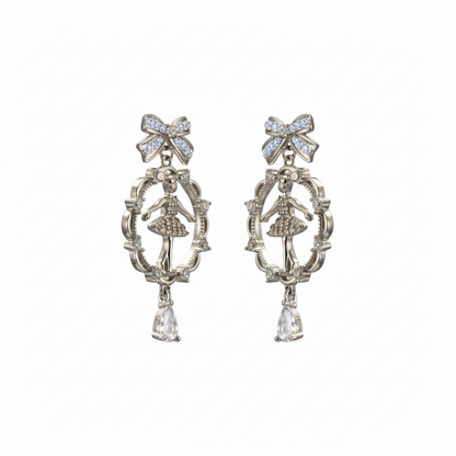 Sterling Silver Zircon Studded Dancing Doll Earrings for Women and Girls