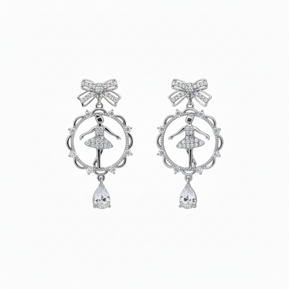 Sterling Silver Zircon Studded Dancing Doll Earrings for Women and Girls