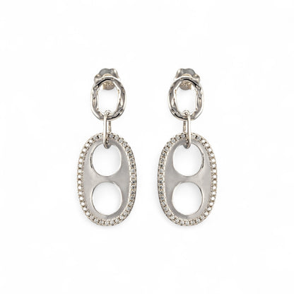 925 Sterling Silver Oval Shaped Zircon Dangle Earrings for Women & Girls