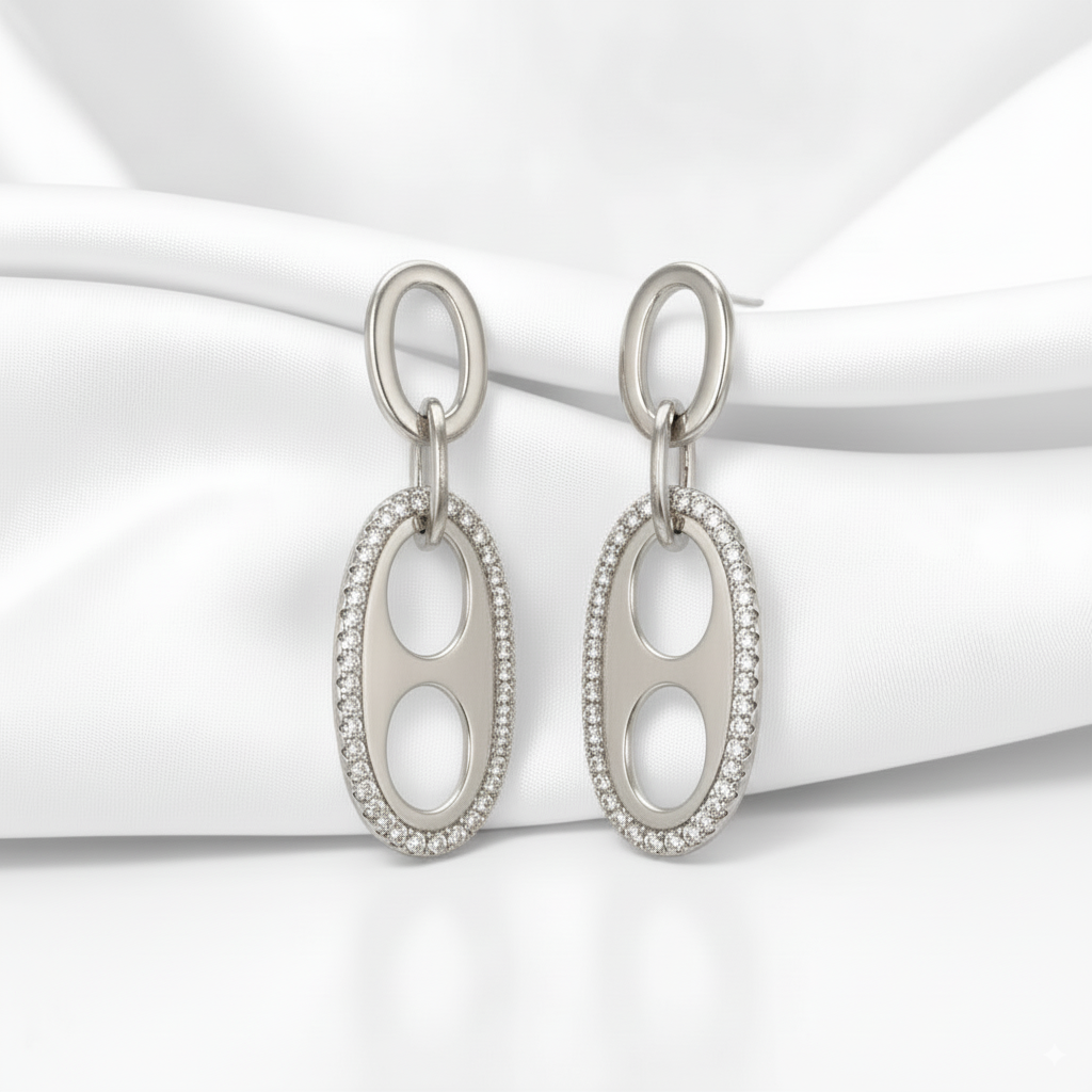925 Sterling Silver Oval Shaped Zircon Dangle Earrings for Women & Girls