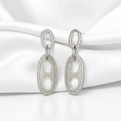 925 Sterling Silver Oval Shaped Zircon Dangle Earrings for Women & Girls