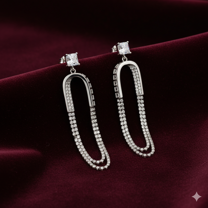 Sterling Silver Zircon Studded Chain drop Earrings For Women and Girls