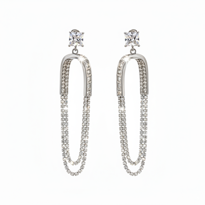 Sterling Silver Zircon Studded Chain drop Earrings For Women and Girls