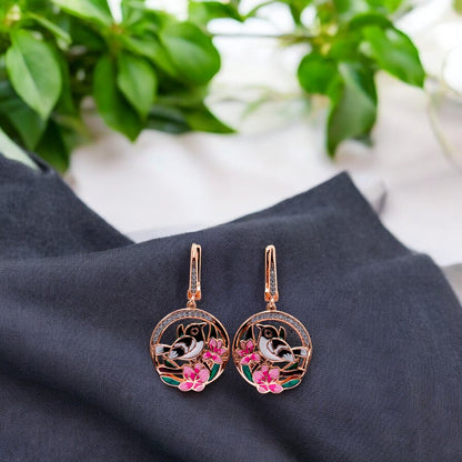 Rosegold birds on tree floral earrings for women and girls