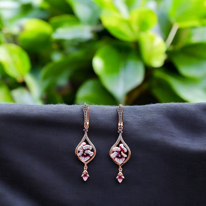 Rosegold floral drop stoned earrings for women and girls