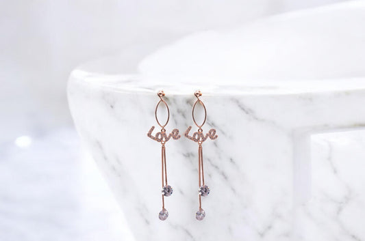 Rosegold love chain drop earrings for women and girls