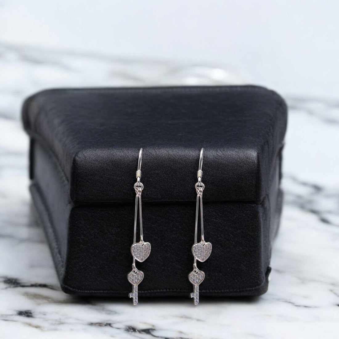 925 Sterling Silver Lock Design Heart Drop Earrings for Women & Girls