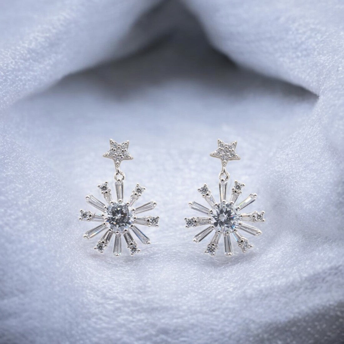 Sterling Silver Snow flake earrings for women and girls