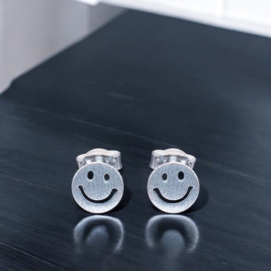 Sterling silver smile emoji stud earrings for Women and girls