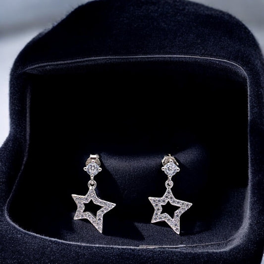 Sterling silver shining star drop earrings for women and girls