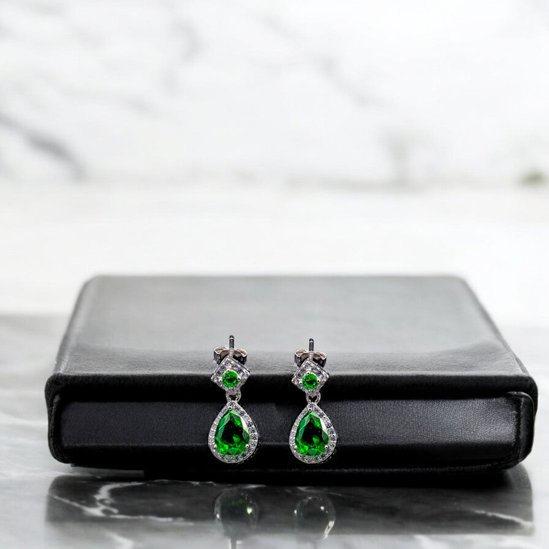 Sterling Silver Green Teardrop Stone Drop Earrings for Women and Girls