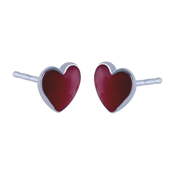 Sterling silver red heart stud earrings for women and girls