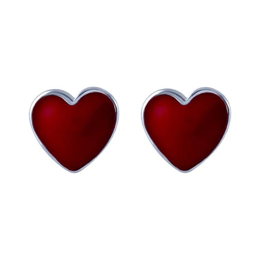 Sterling silver red heart stud earrings for women and girls