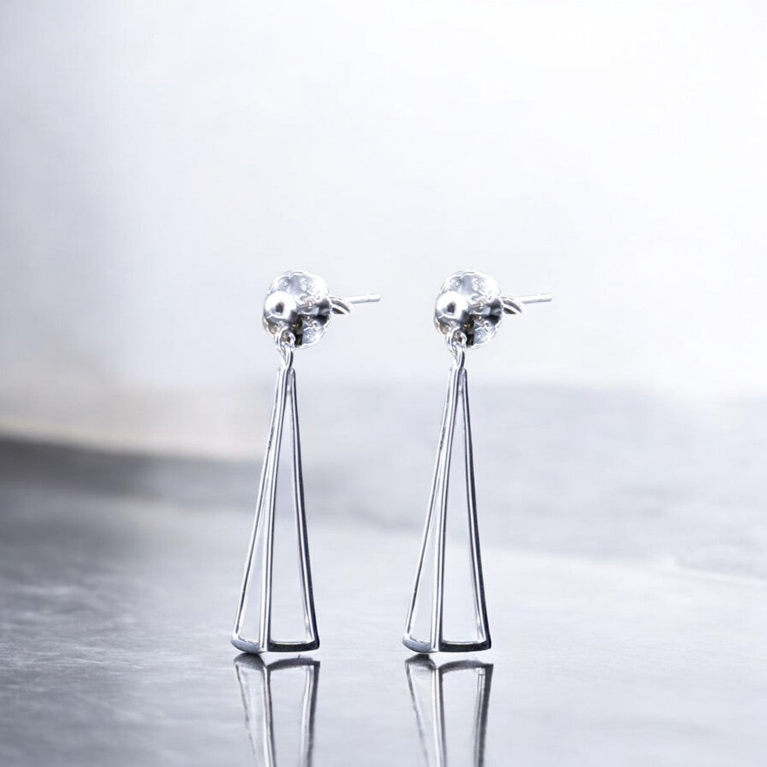 925 Sterling Silver Triangle Pattern Drop Earrings for Women & Girls