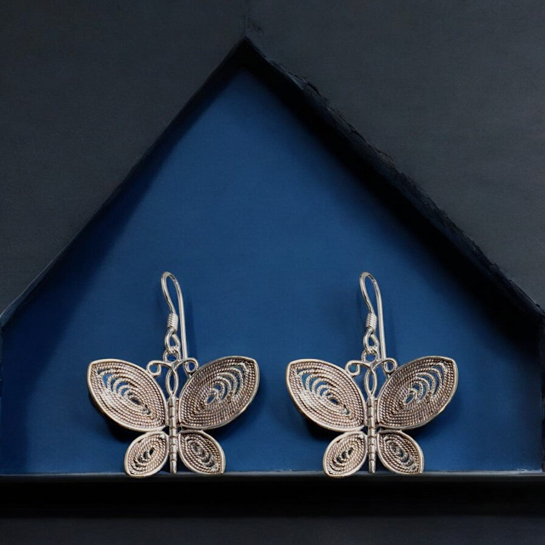 Sterling silver Moon Tarnish oxidized Butterfly dangle earrings for women and girls