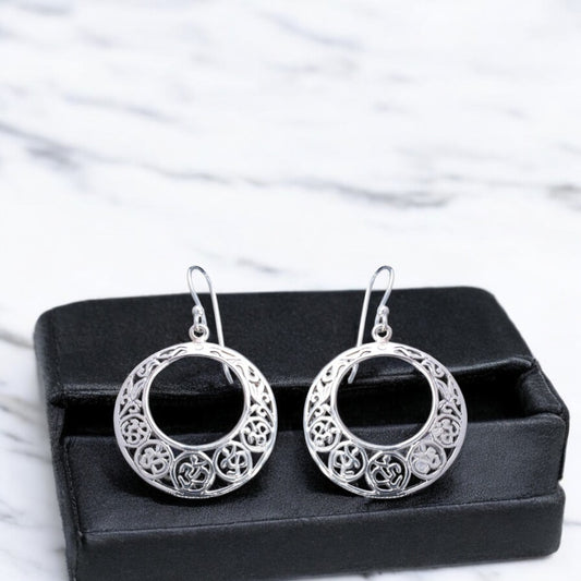 Sterling silver oxidized om Bali round earrings for women and girls