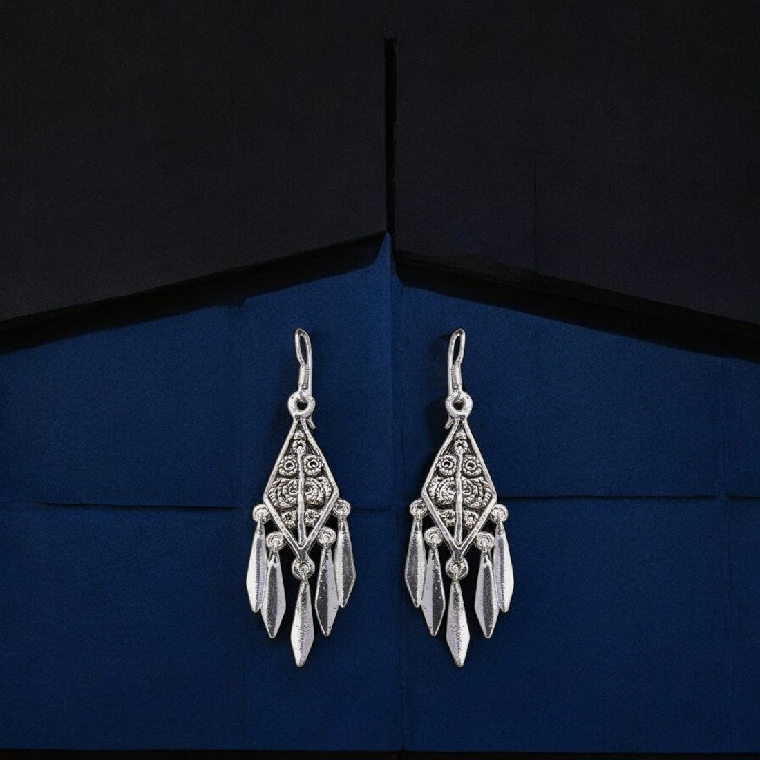 925 Sterling Silver Oxidised Diamond Finish Earrings for Women & Girls