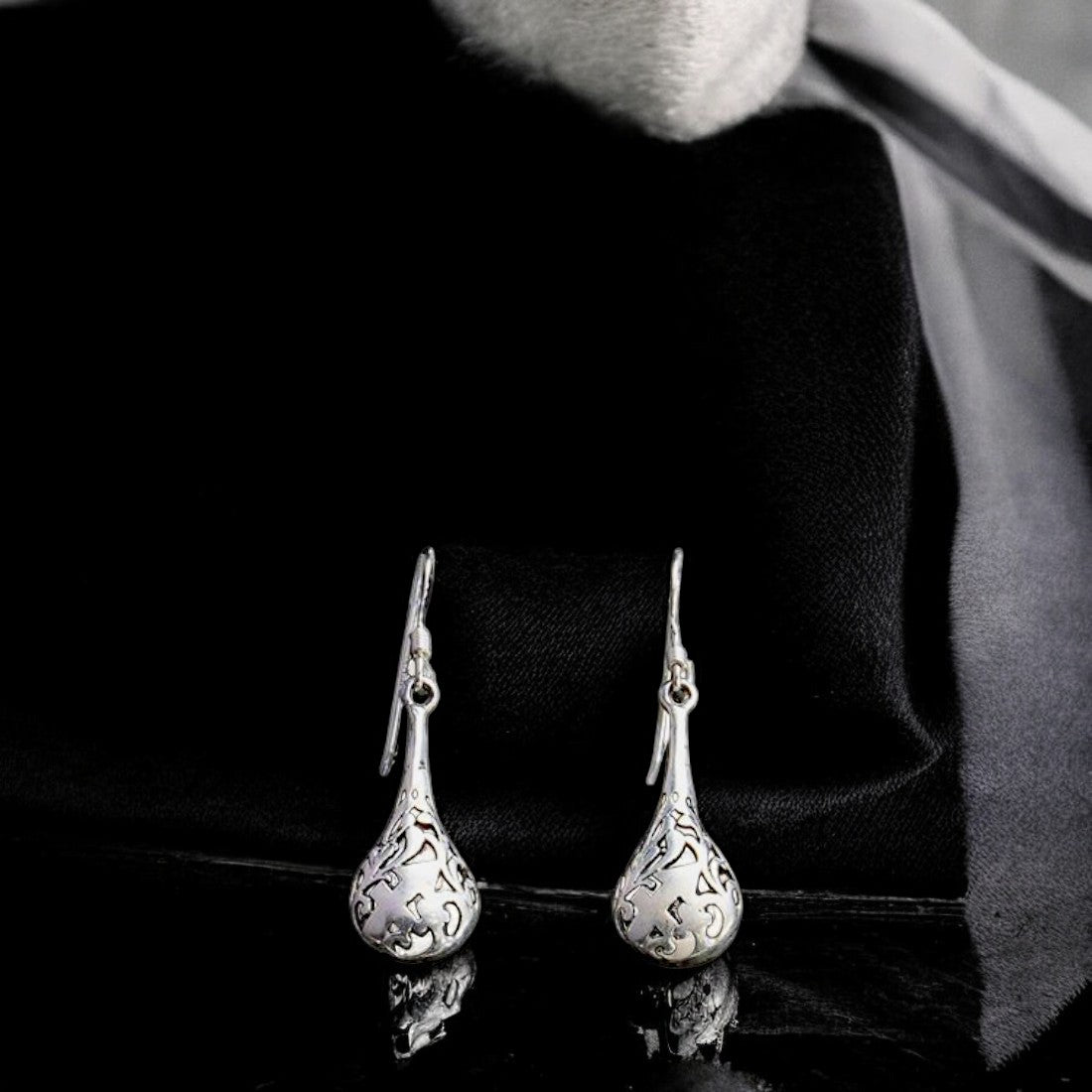 Sterling silver Moon Tarnish oxidized teardrop dangle earrings for women and girls