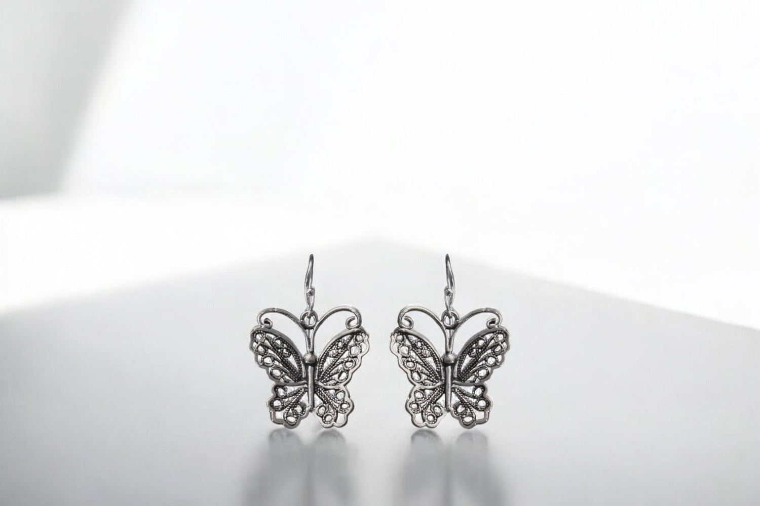 Sterling silver Moon Tarnish oxidized butterfly earrings for women and girls