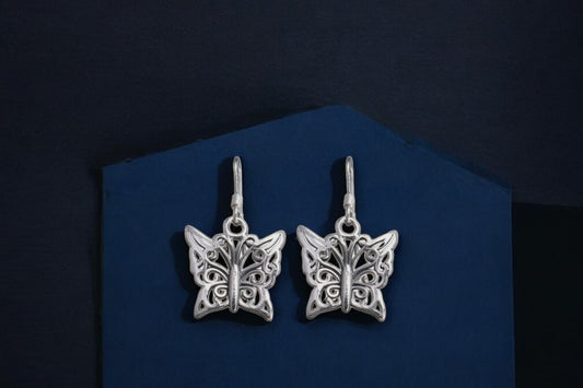 Sterling silver oxidized charm butterfly earrings for women and girls