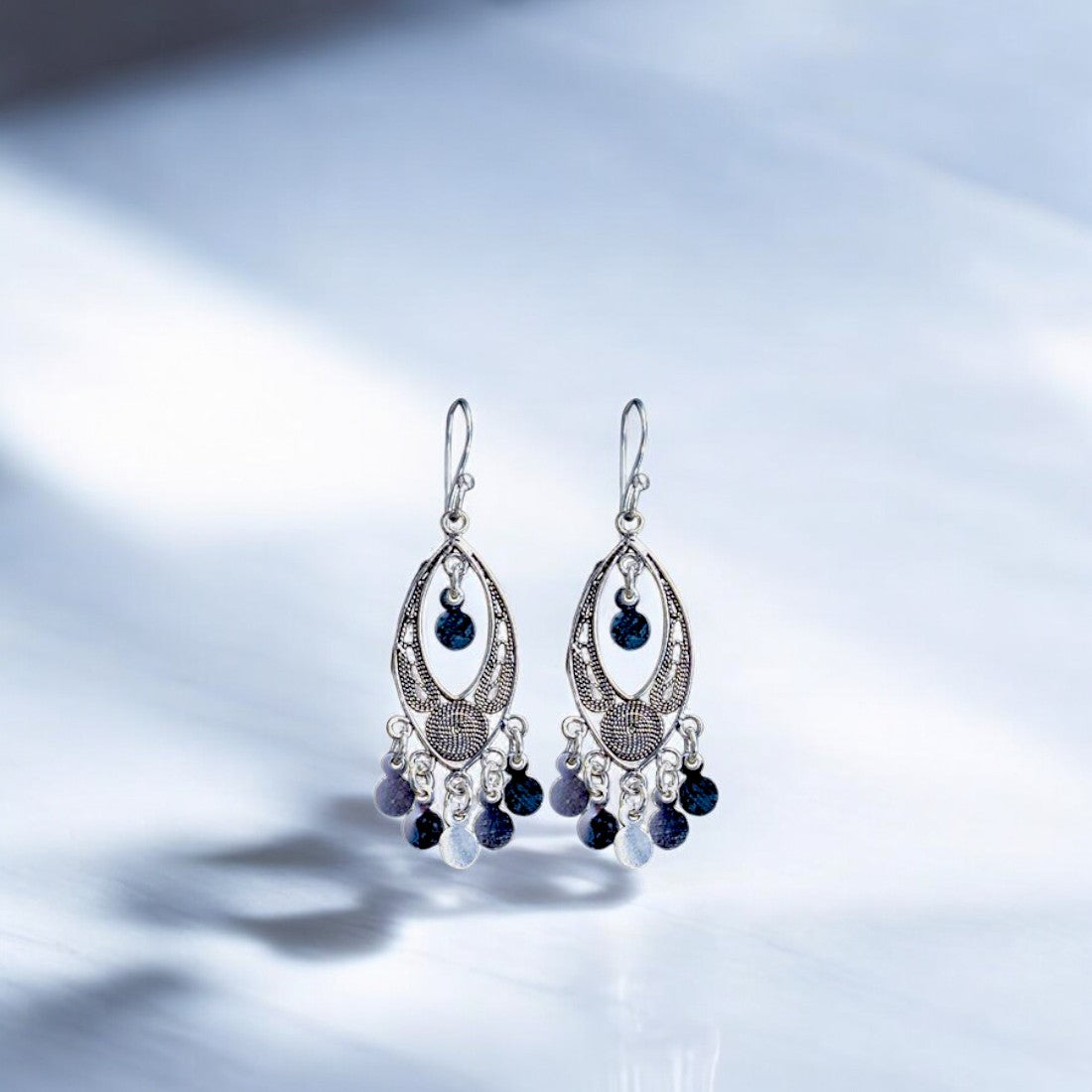 Sterling silver Moon Tarnish oxidized eye dangle earrings for women and girls