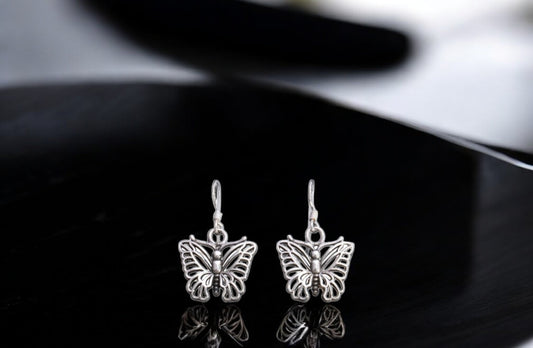 Sterling silver oxidized butterfly earrings for women and girls