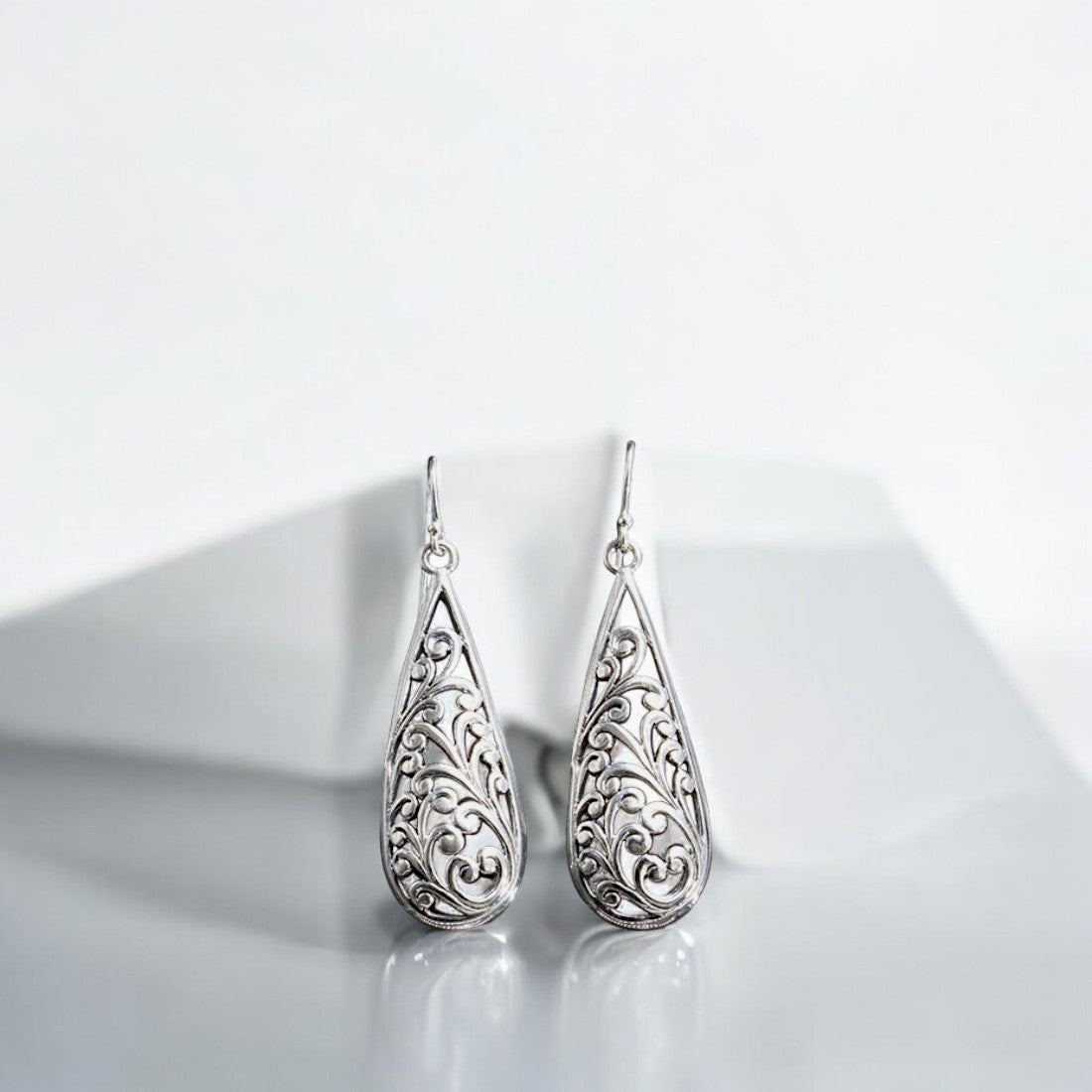 Sterling silver Moon Tarnish oxidized teardrop motif earrings for women and girls