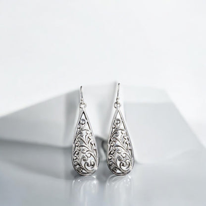 Sterling silver oxidized teardrop motif earrings for women and girls