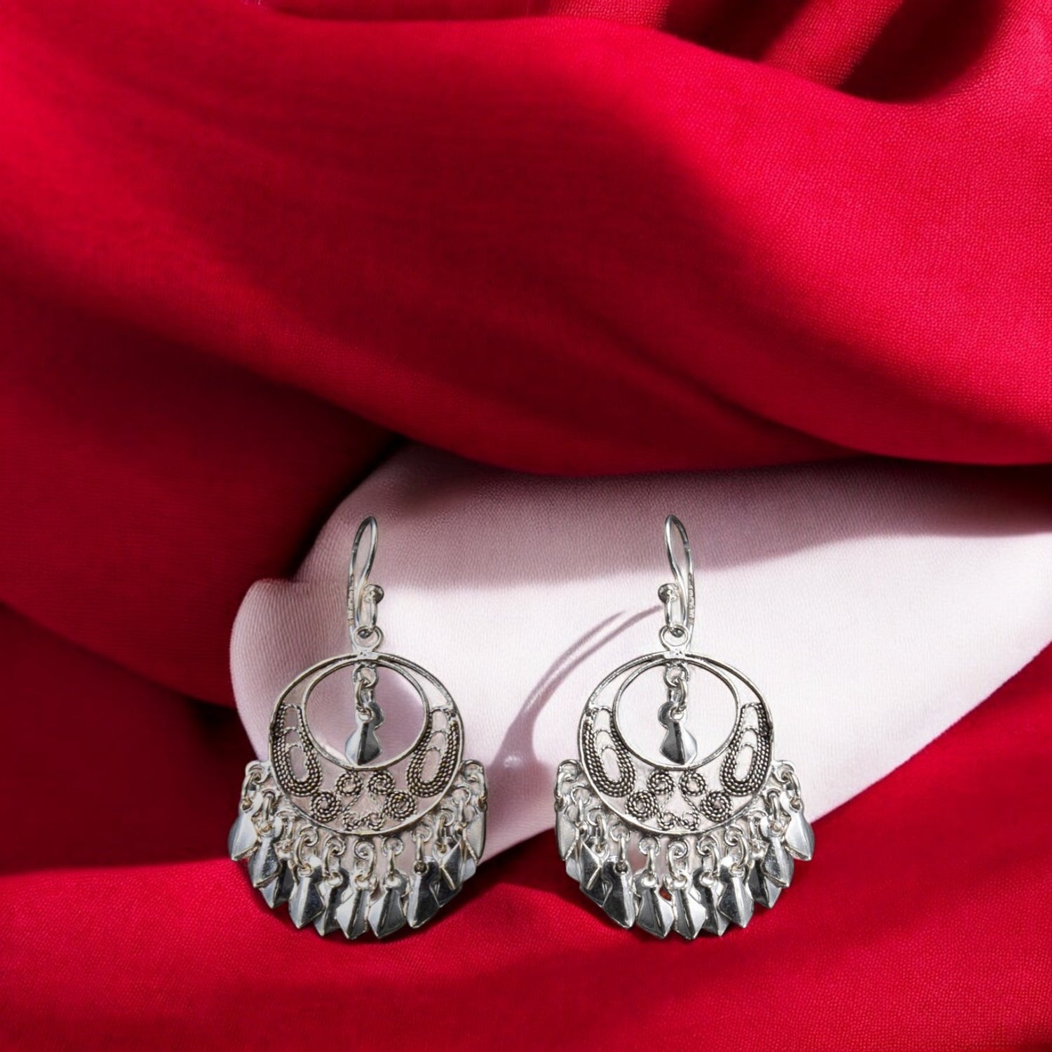 Sterling silver Moon Tarnish oxidized chandbali earrings for women and girls