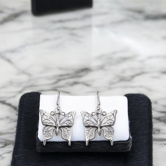 Sterling silver oxidized butterfly motif earrings for women and girls