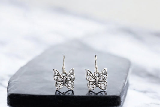 Sterling silver oxidized elegant butterfly earrings for women and girls