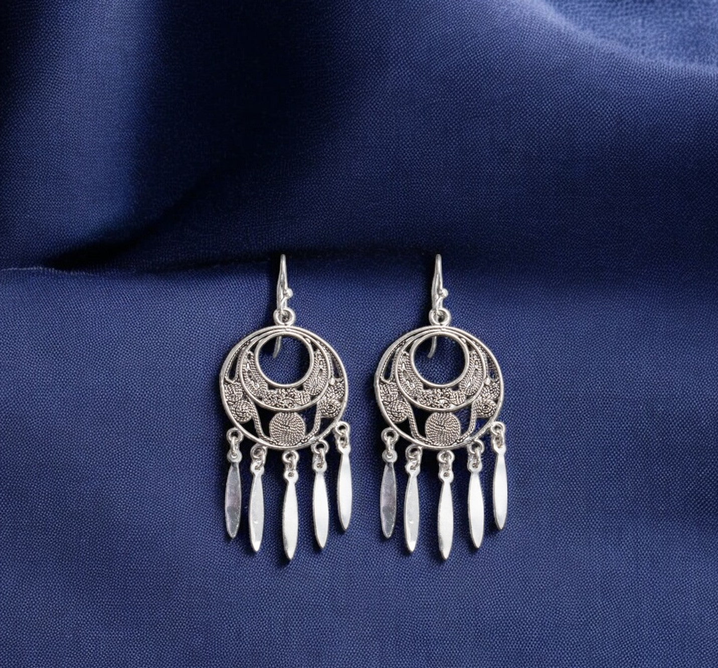 925 Sterling Silver Oxidised Traditional Round Earrings for Women & Girls