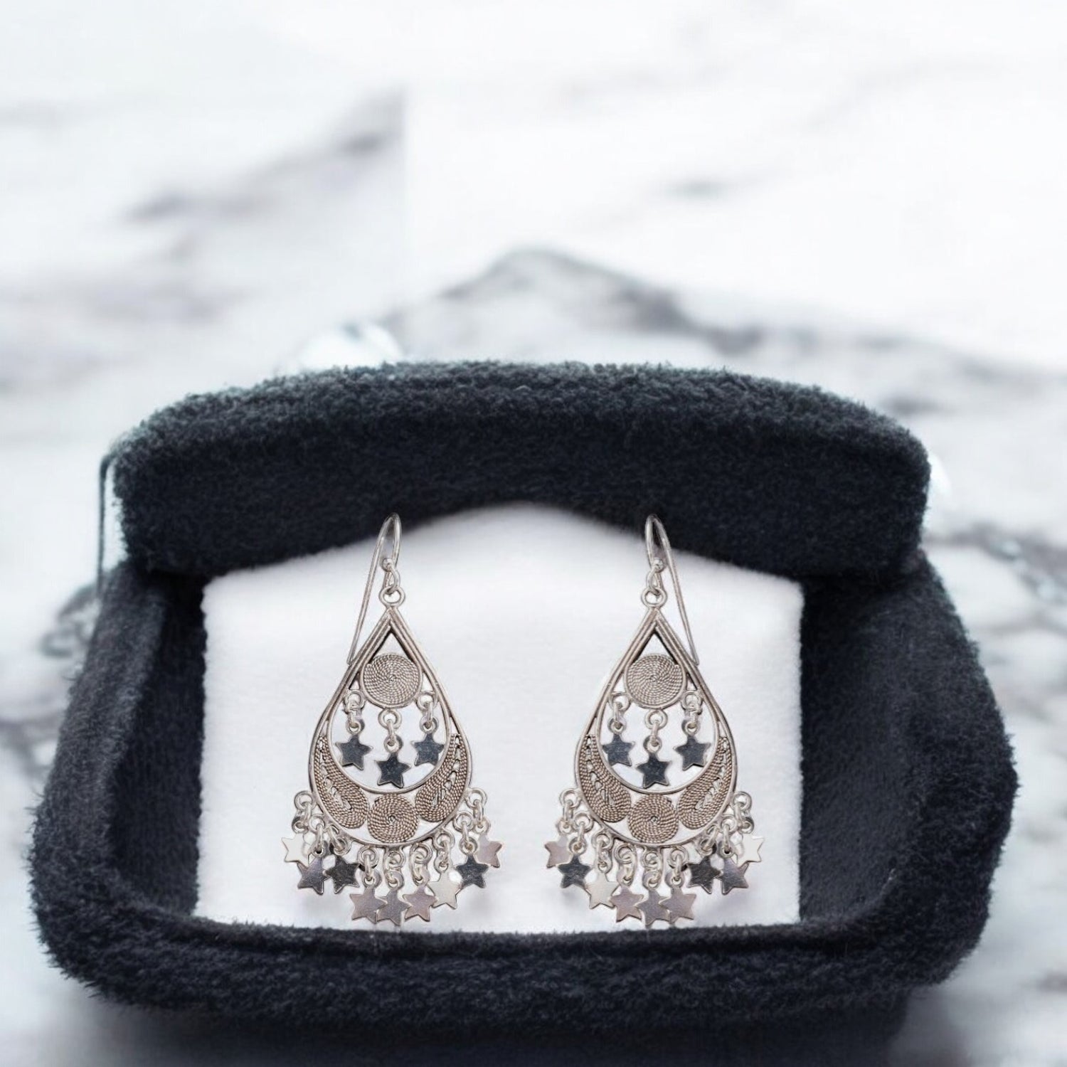 Sterling silver Moon Tarnish oxidized ethnic drop earrings for women and girls