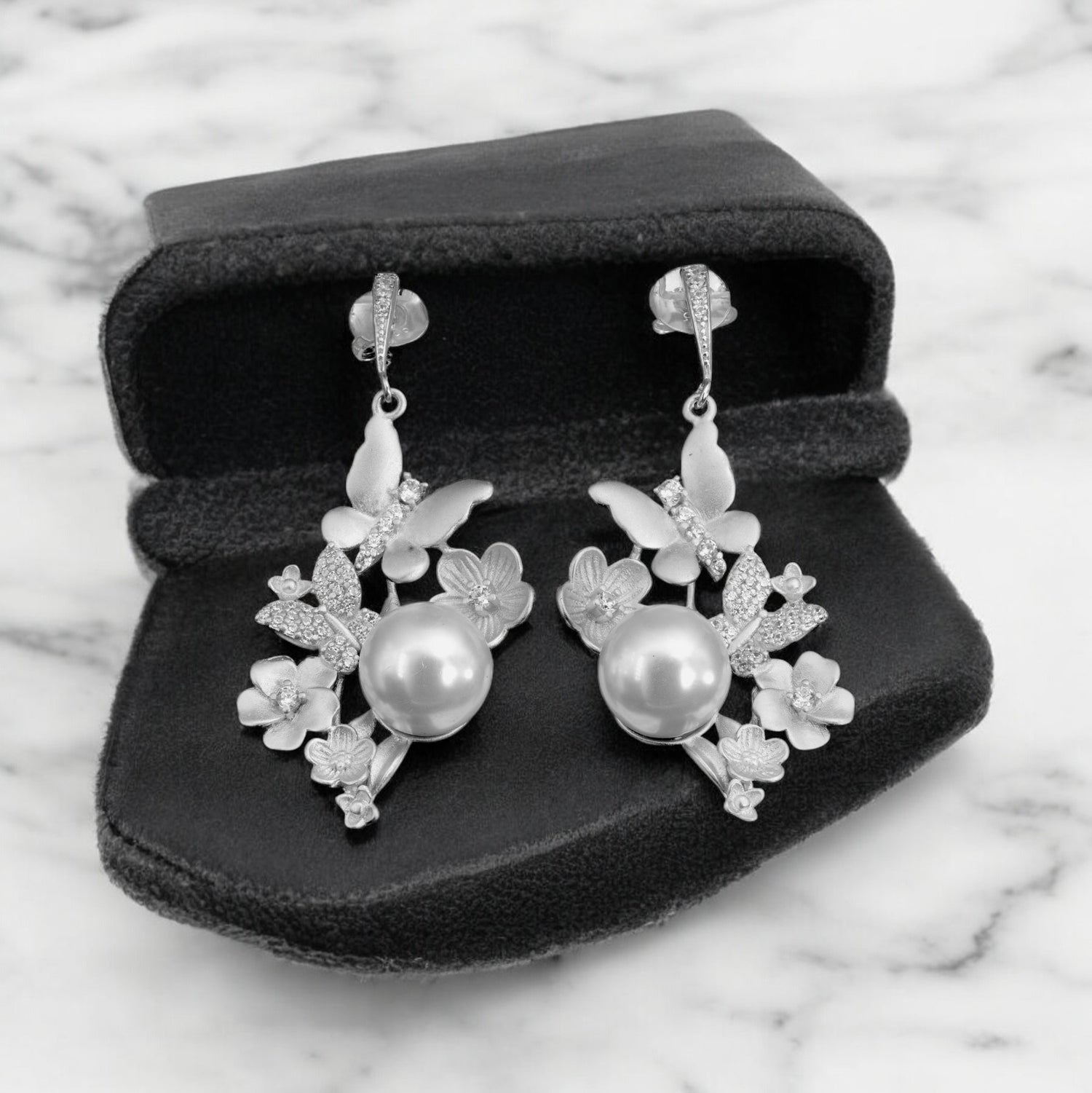 Sterling silver Butterfly Pearl earrings for Women and Girls