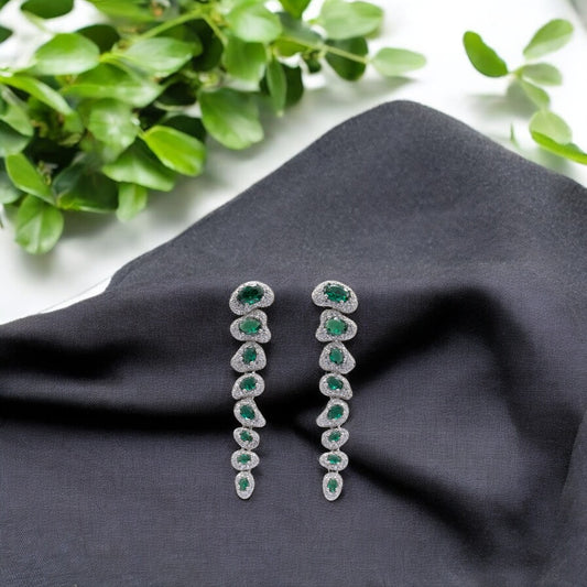 Sterling Silver green stone Sleek drop earrings for women and girls