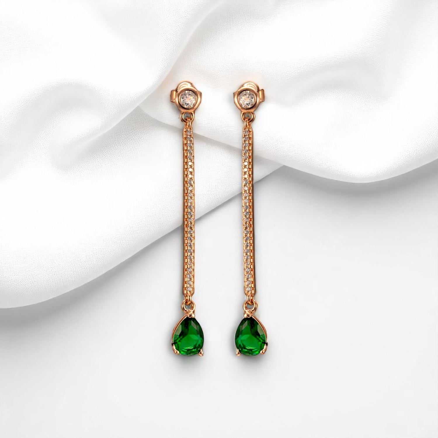 Sterling Silver Green Zircon Dangle Earrings for Women and Girls