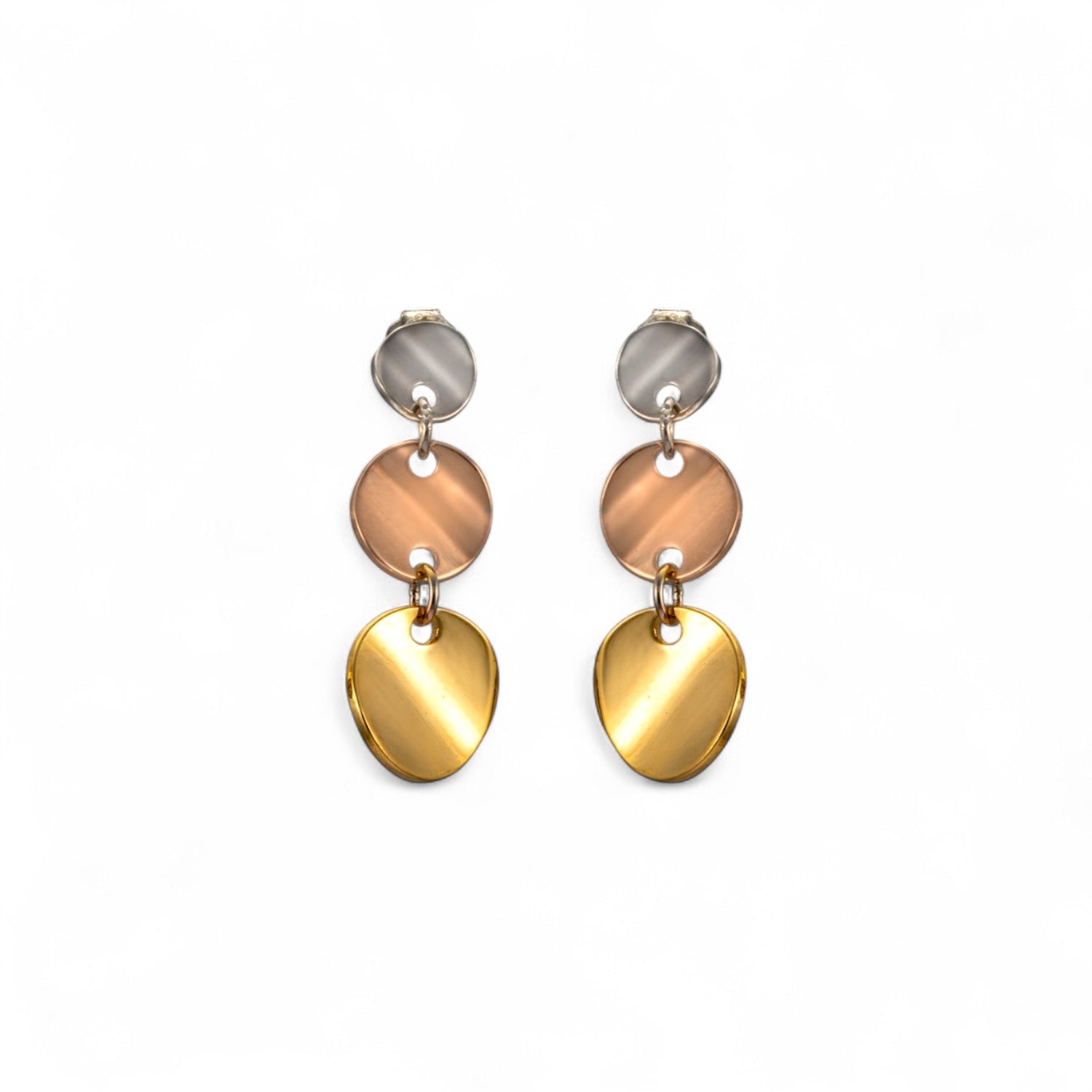 Sterling Silver Triple Tone Round Disc Dangle Earrings for Women and Girls