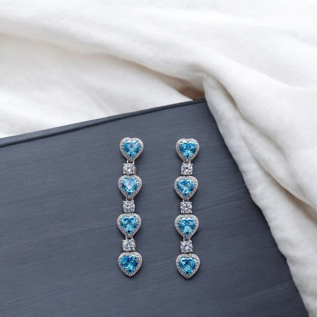 925 Sterling Silver Blue Heart Stone Dangle Earrings for Women & Girls
