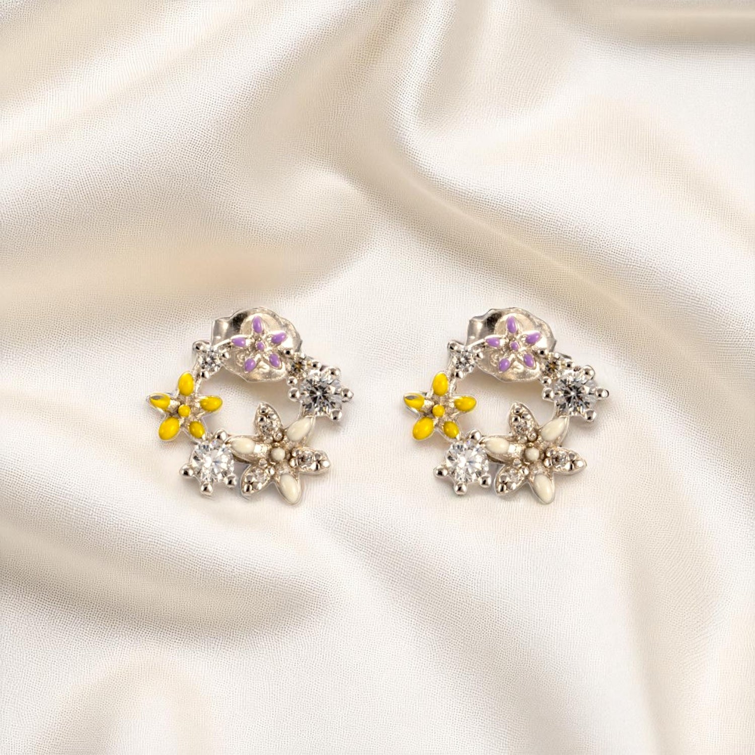 925 Sterling Silver Floral Studded Earrings for Women & Girls