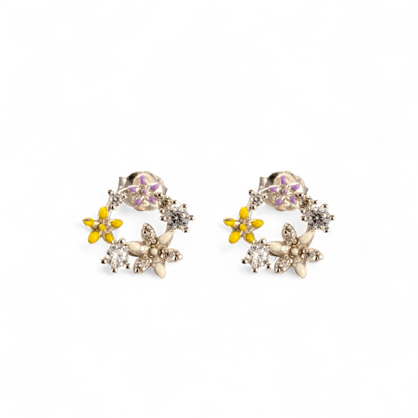 Sterling Silver Floral Studded Earrings for Women and Girls