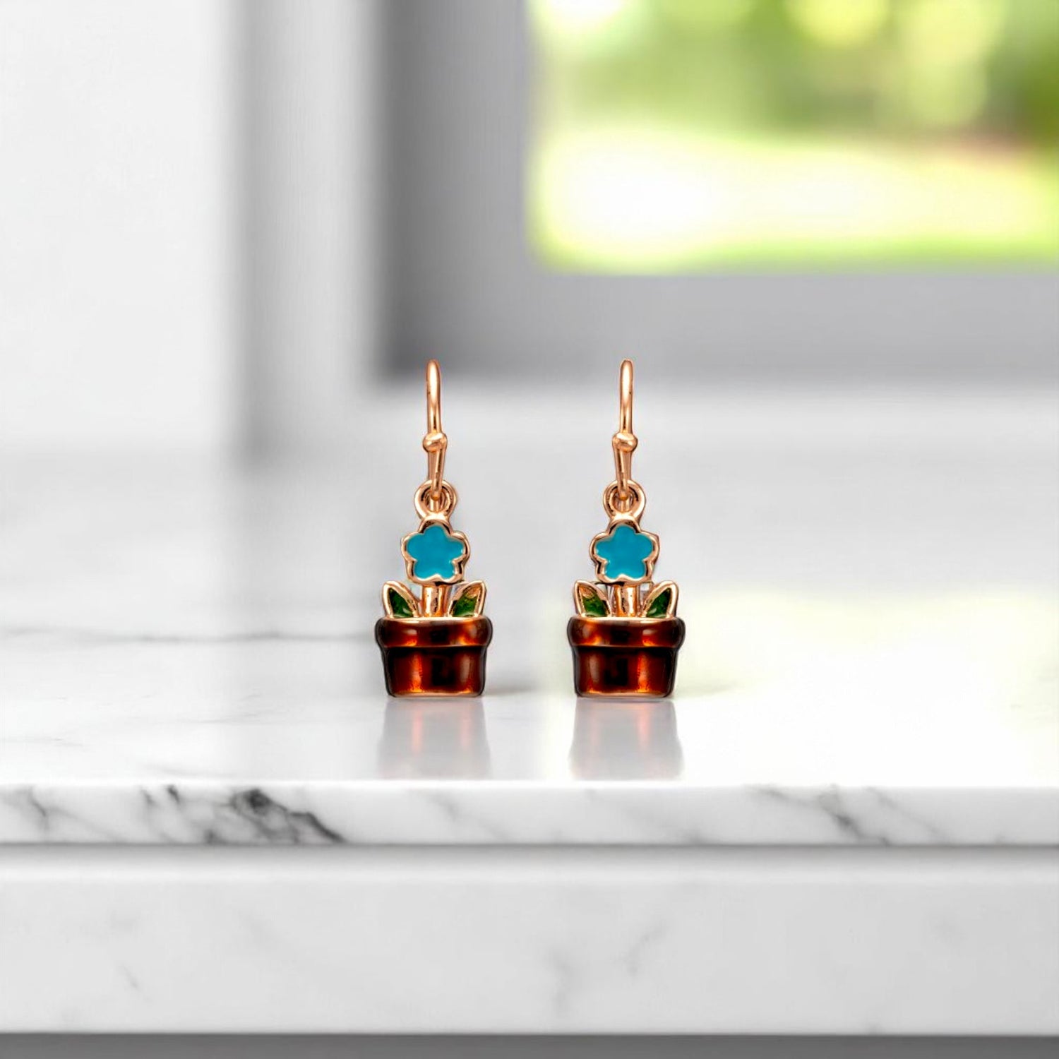 Sterling silver Rosegold Plated Flower Pot Earrings for Women and Girls
