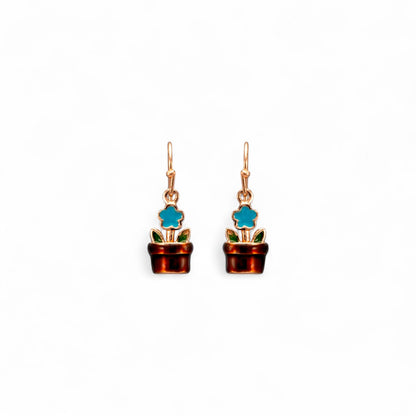 Sterling silver Rosegold Plated Flower Pot Earrings for Women and Girls