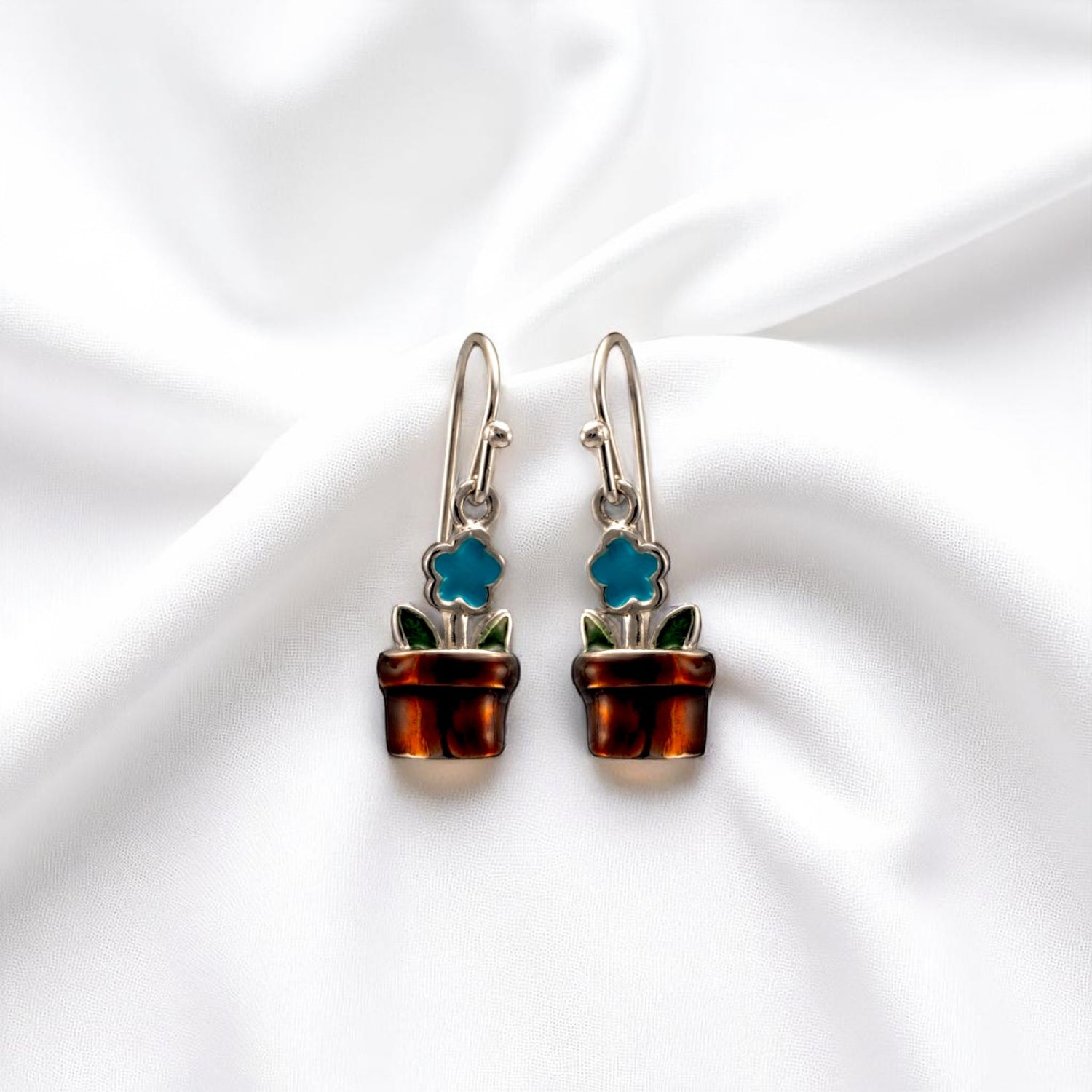 Sterling Silver Flower Pot Earrings for Women and Girls
