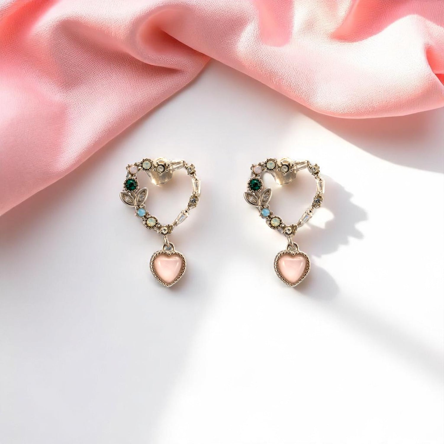 Sterling Silver Floral Heart Charm Earrings for Women and Girls