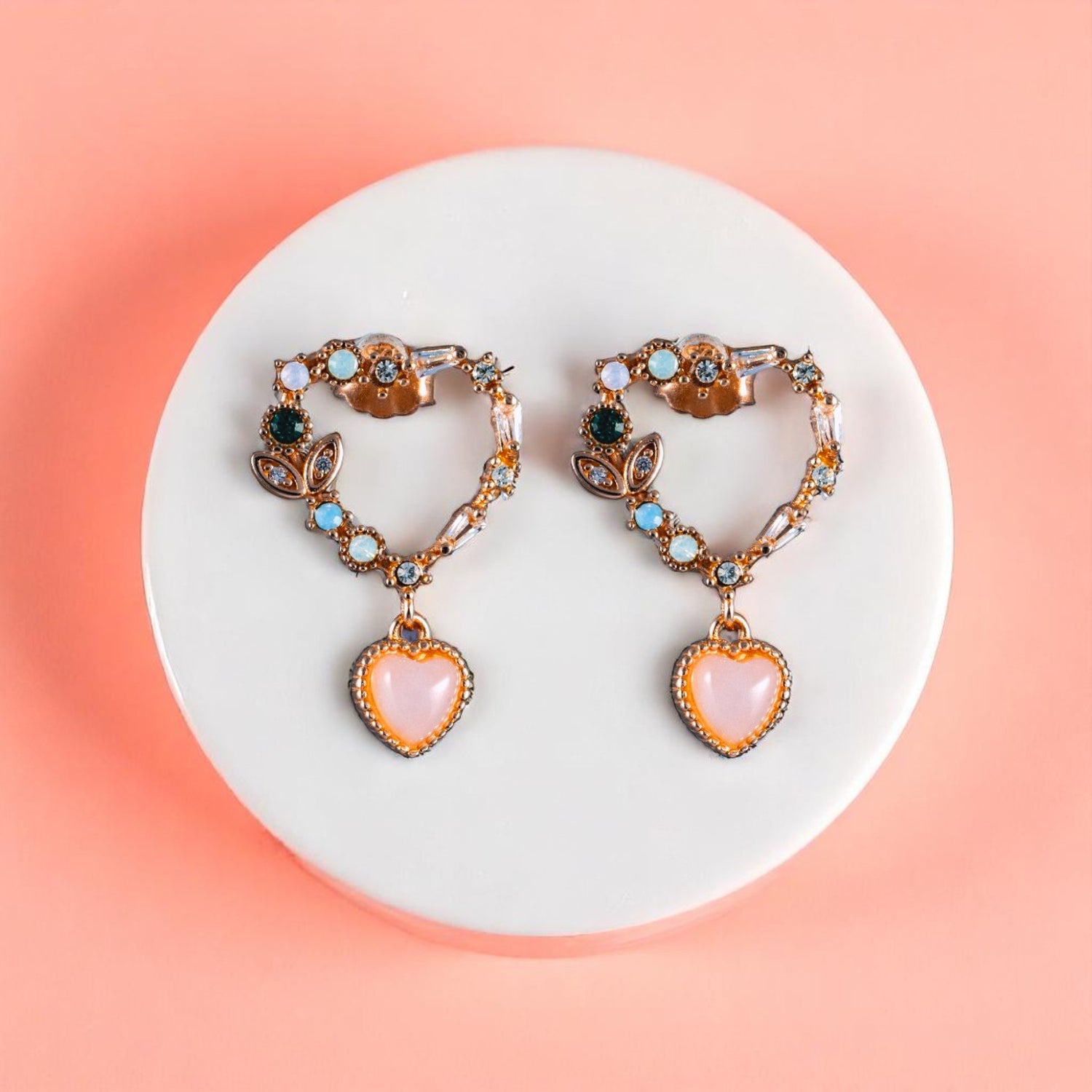 925 Sterling Silver Rose Gold Plated Floral Heart Earrings for Women & Girls