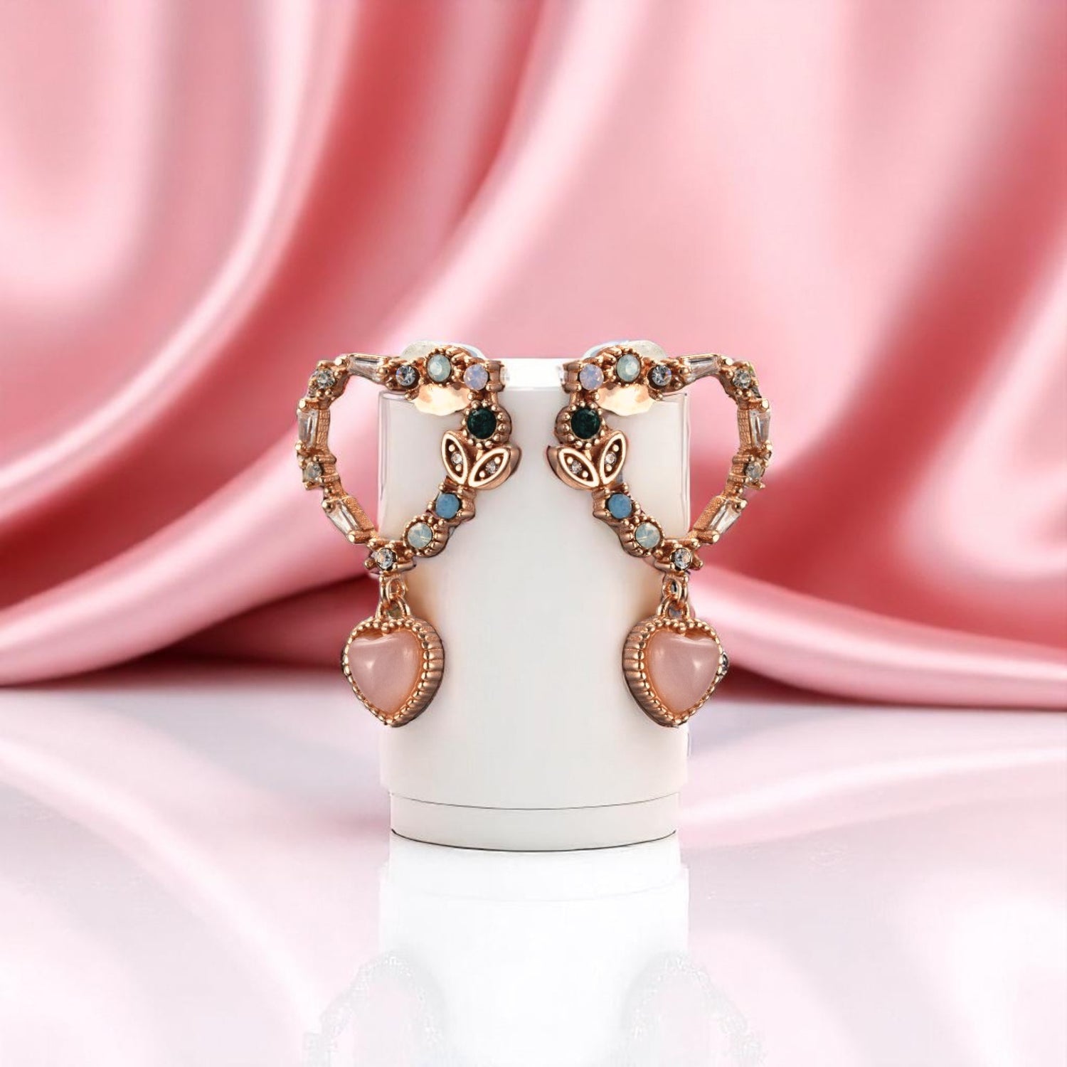 925 Sterling Silver Rose Gold Plated Floral Heart Earrings for Women & Girls